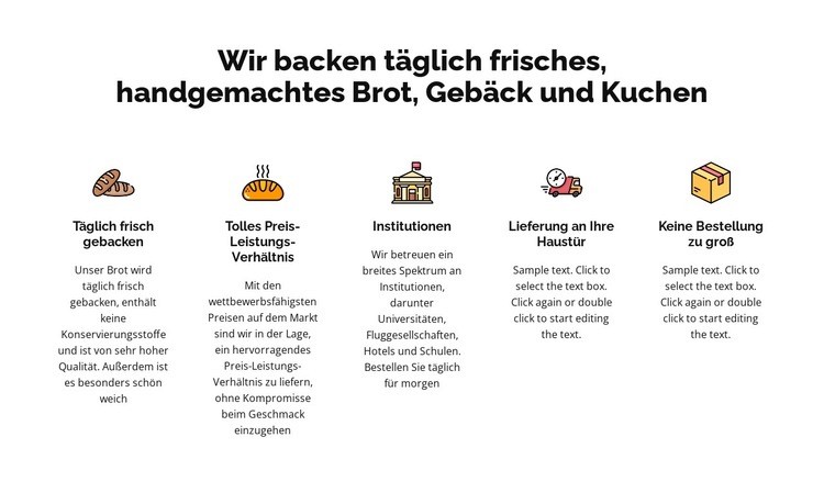 Wir backen frisches Brot und Kuchen Website-Modell