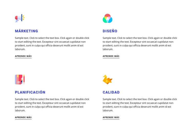 Funciones con iconos de colores Plantillas de creación de sitios web