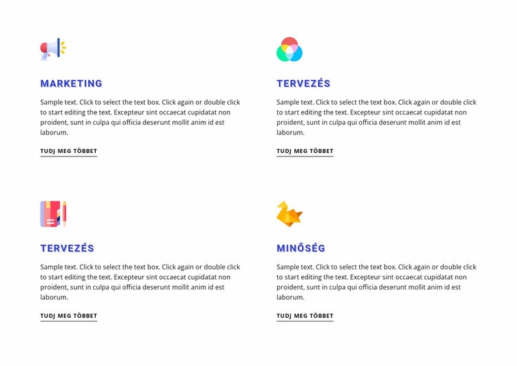 Jellemzők színes ikonokkal Weboldal sablon