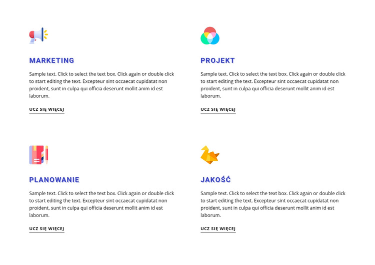 Funkcje z kolorowymi ikonami Szablon witryny sieci Web
