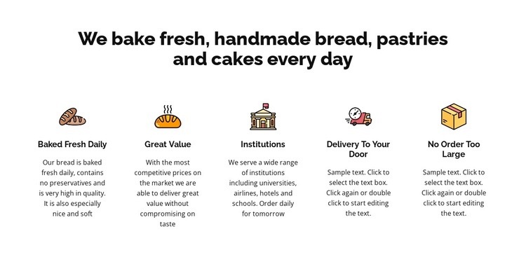 Vi bakar färskt bröd och kakor Html webbplatsbyggare