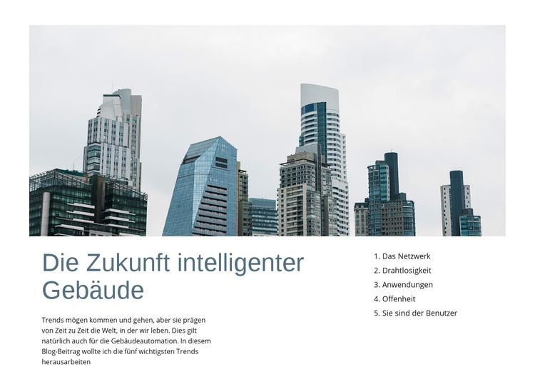 Zukunft intelligenter Gebäude Website-Vorlage