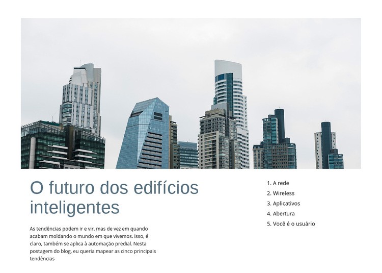 Futuro dos edifícios inteligentes Maquete do site