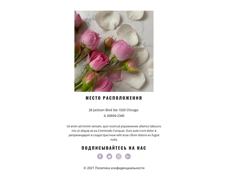 Контакты студии цветов Шаблон веб-сайта