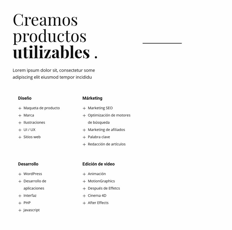 Construimos productos utilizables Plantillas de creación de sitios web