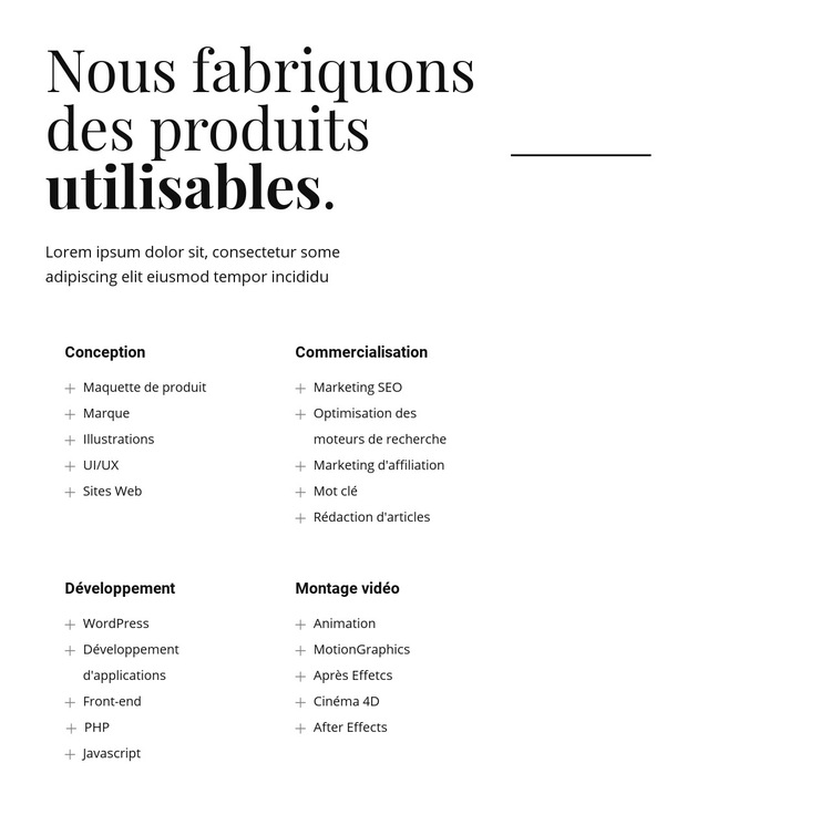 Nous construisons des produits utilisables Modèle de site Web