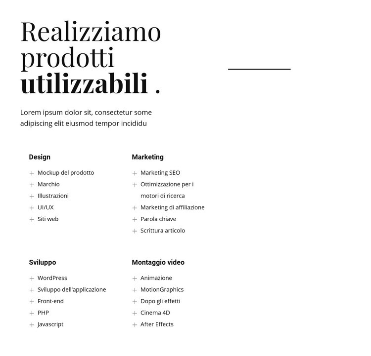 Costruiamo prodotti utilizzabili Pagina di destinazione