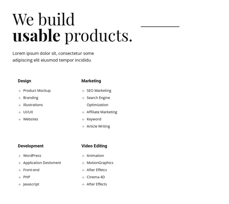 We build usable products One Page Template