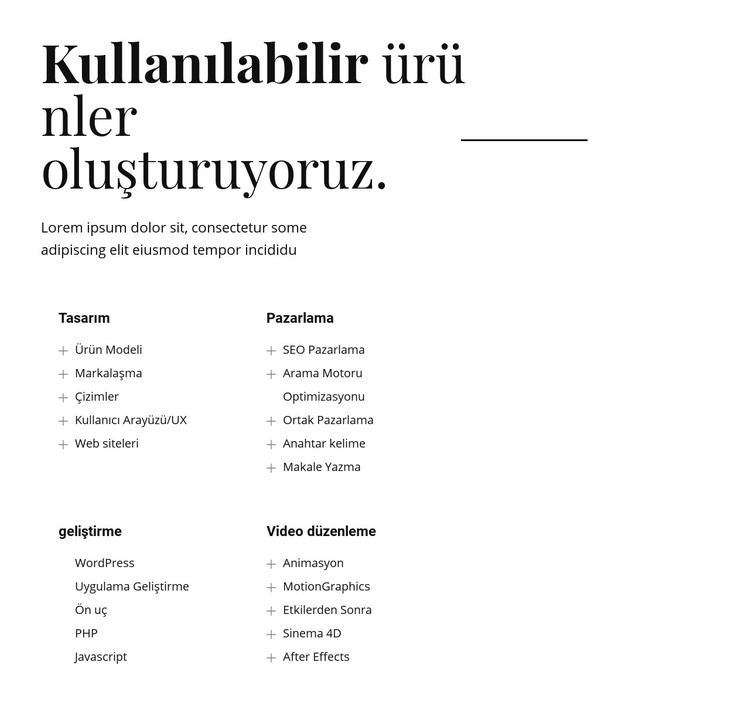 Kullanılabilir ürünler üretiyoruz HTML Şablonu