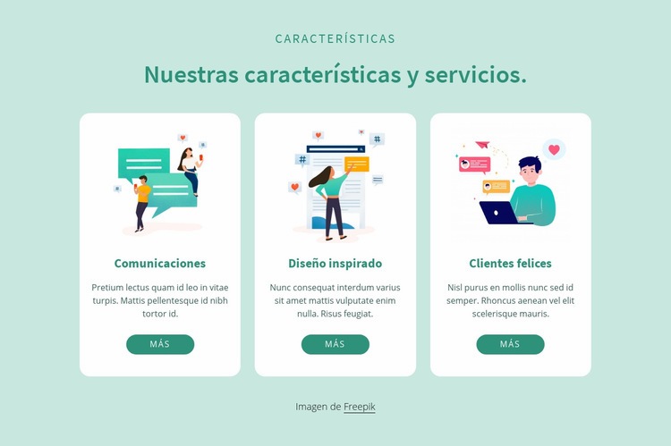 Nuestras caracteristicas y servicios Maqueta de sitio web