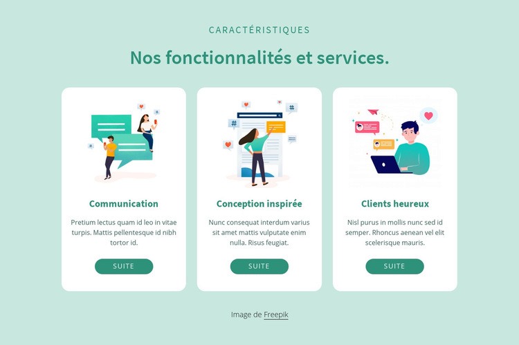 Nos fonctionnalités et services Modèles de constructeur de sites Web