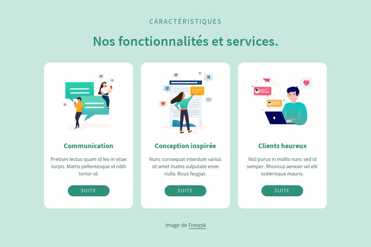 Nos fonctionnalités et services Thème WordPress