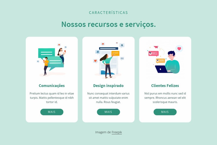 Nossos recursos e serviços Maquete do site