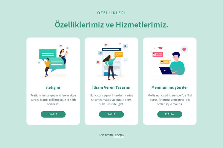 özelliklerimiz ve hizmetlerimiz Web Sitesi Oluşturucu Şablonları