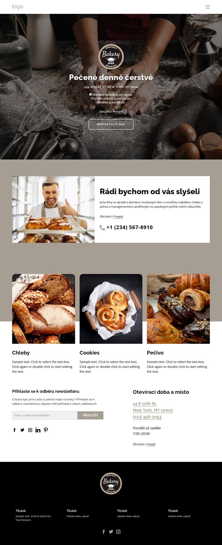 Denně pečený čerstvý chléb Webový design