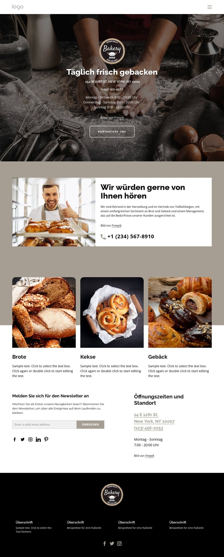 Täglich frisches Brot gebacken Website-Vorlage