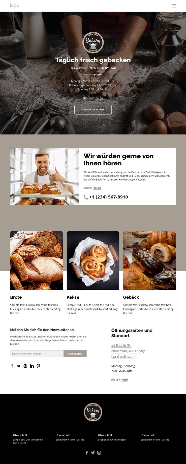 Täglich frisches Brot gebacken Landing Page