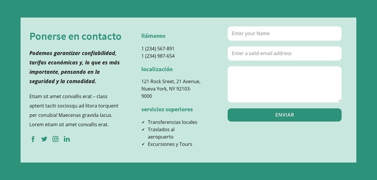 Ponte en contacto con el bloque Creador de sitios web HTML