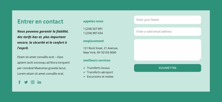 Entrez en contact bloc Conception de site Web