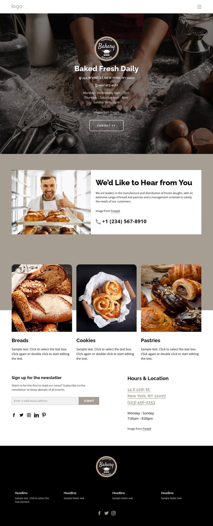 Baked fresh bread daily Homepage Design