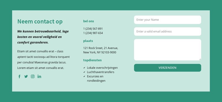 Neem contact op blok Website mockup