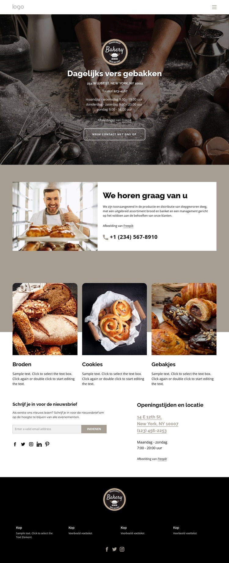 Dagelijks vers gebakken brood Website ontwerp
