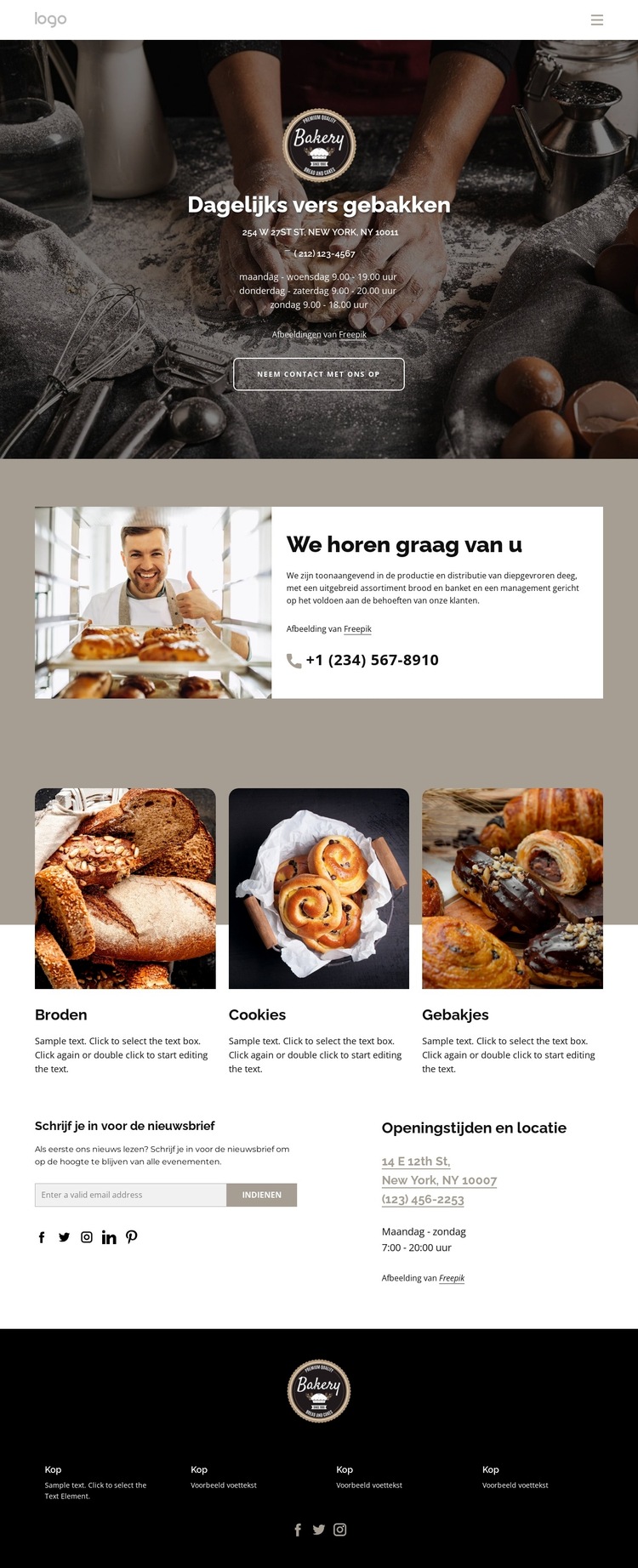 Dagelijks vers gebakken brood Website sjabloon