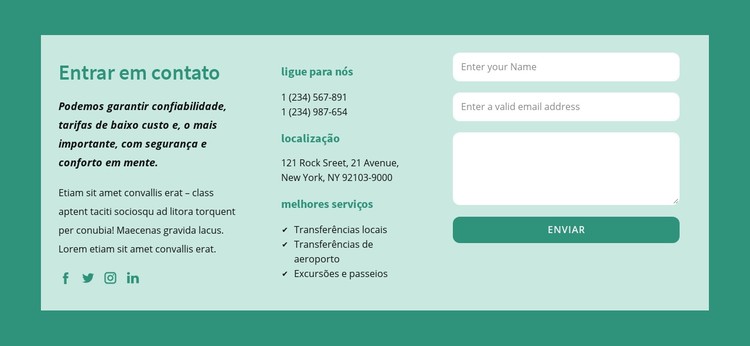 Entre em contato com o bloco Template CSS