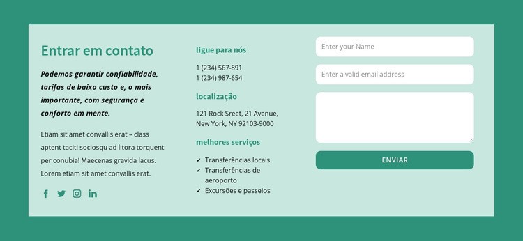 Entre em contato com o bloco Landing Page