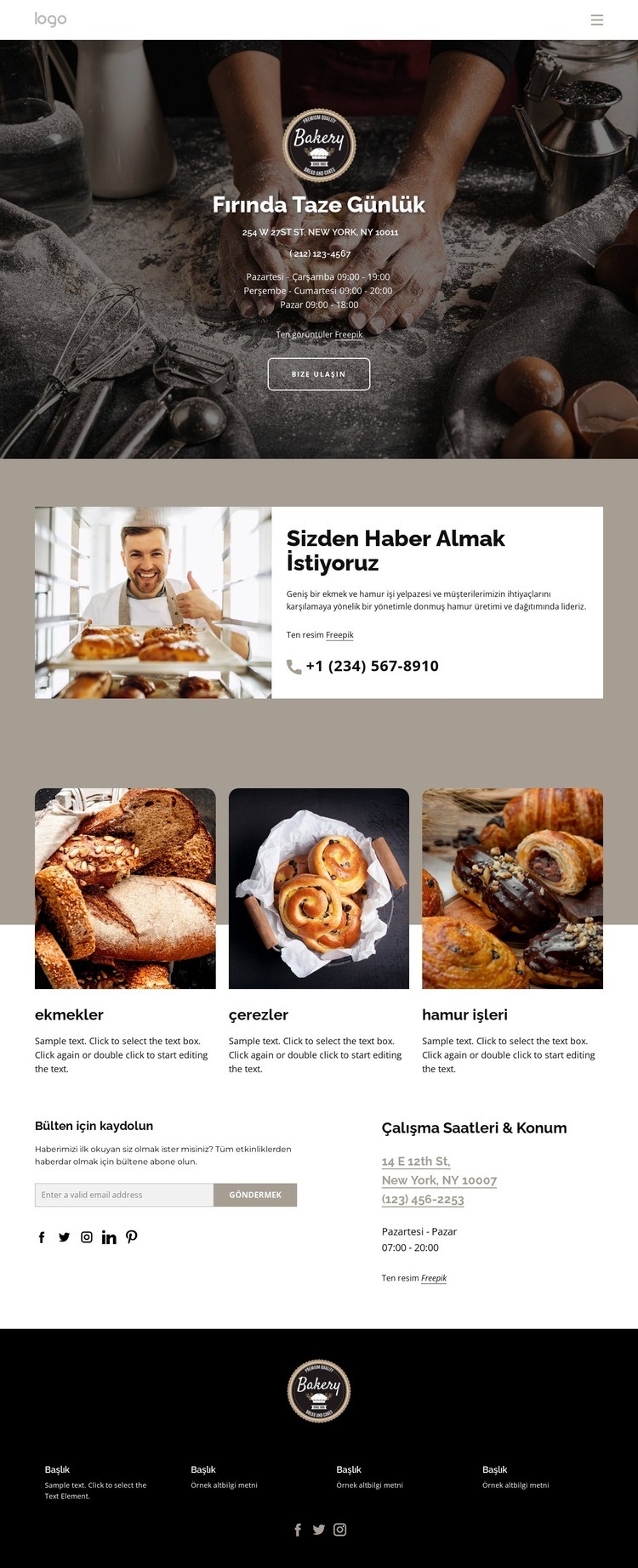 Günlük taze pişmiş ekmek Html Web Sitesi Oluşturucu