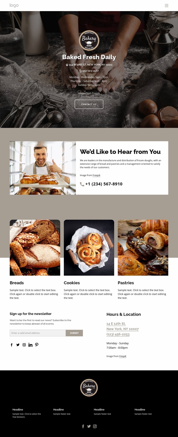 Baked fresh bread daily Website Builder Templates