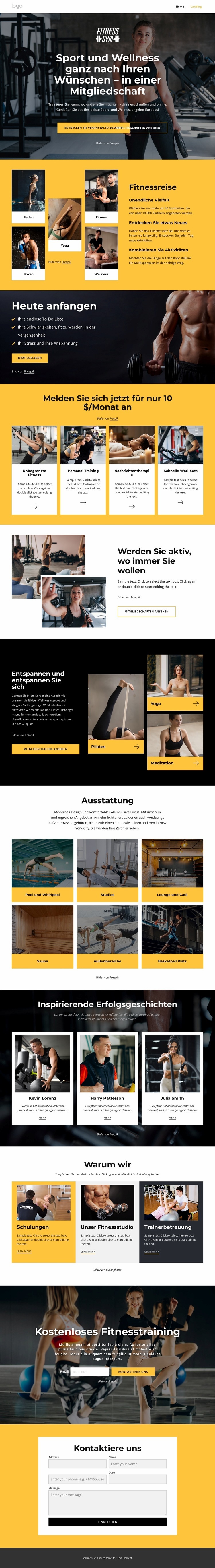 Fitnessstudio, Schwimmen, Fitnesskurse Website design