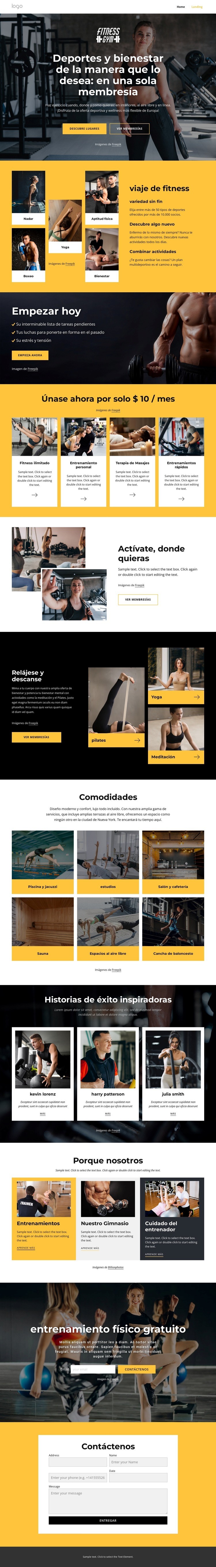 Gimnasio, natación, clases de fitness. Diseño de páginas web