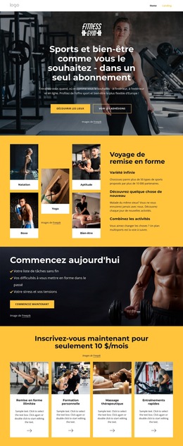 Gym, Natation, Cours De Fitness - Modèle De Site Web Professionnel Premium
