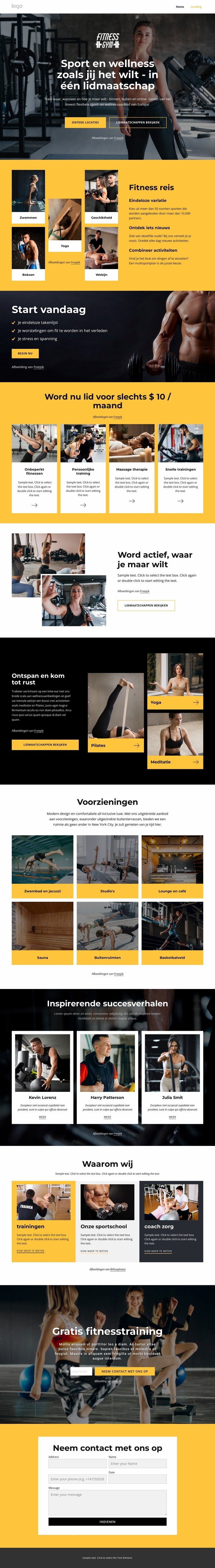 Gym, zwemmen, fitnesslessen Website ontwerp