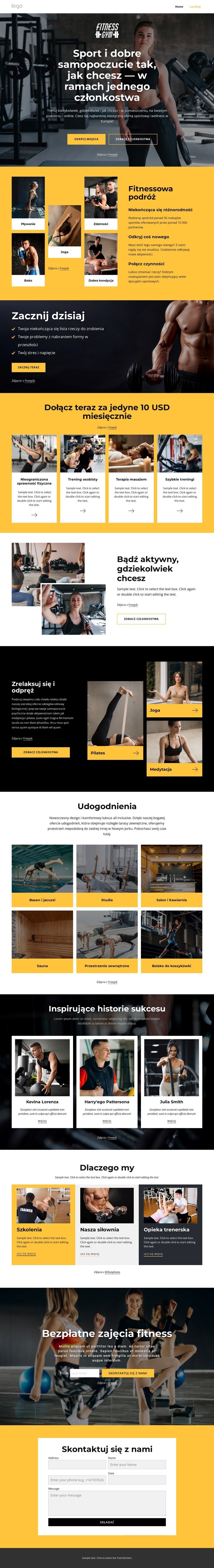 Siłownia, pływanie, zajęcia fitness Makieta strony internetowej