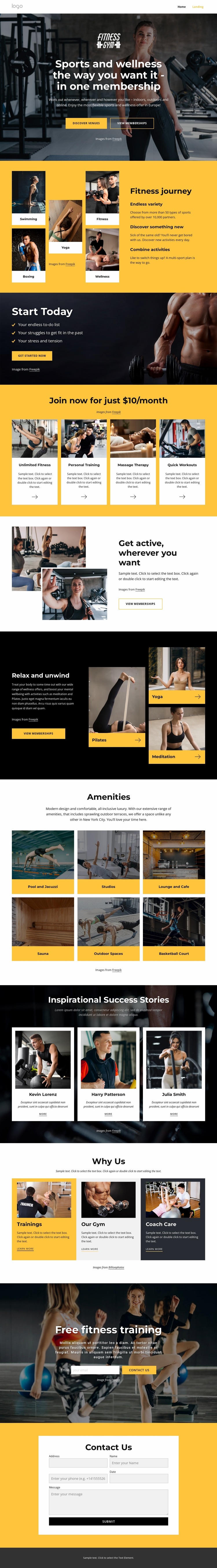 Gym, swimming, fitness classes Website Mockup