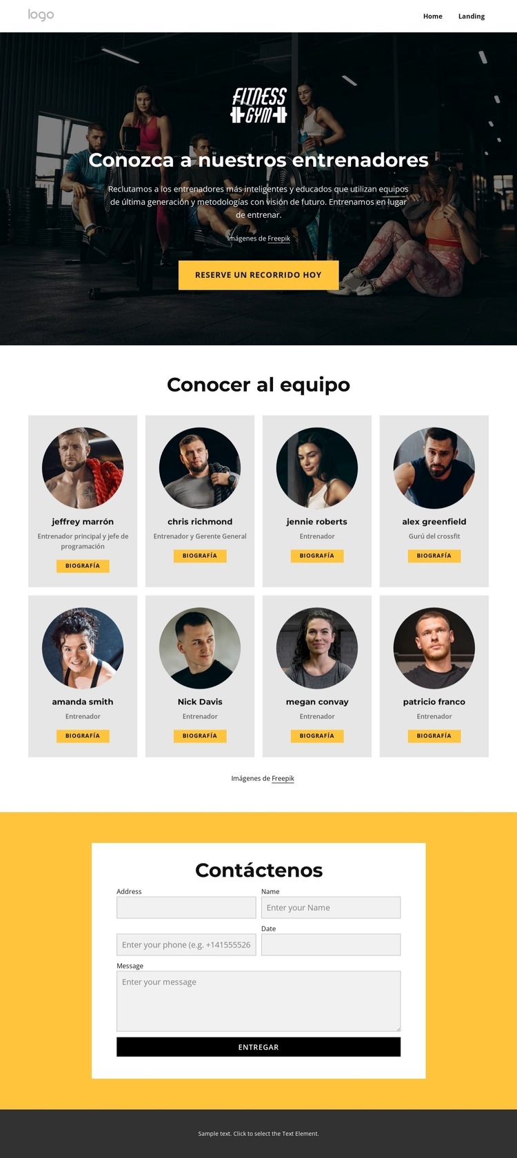 Conoce a nuestros entrenadores Maqueta de sitio web