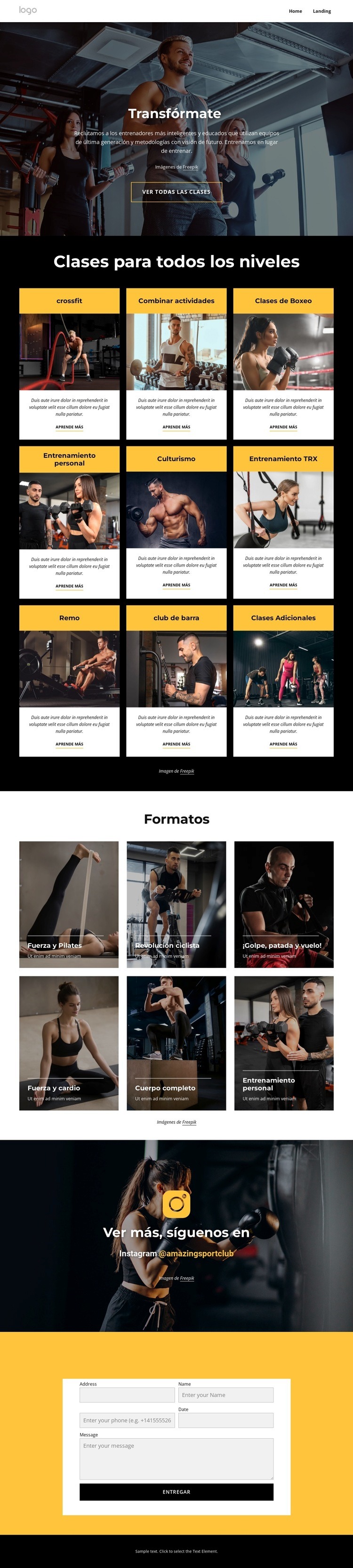 Clases de fitness, piscinas cubiertas Maqueta de sitio web