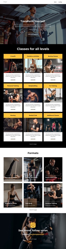 Fitness Classes, Indoor Pools - One Page Template Inspiration
