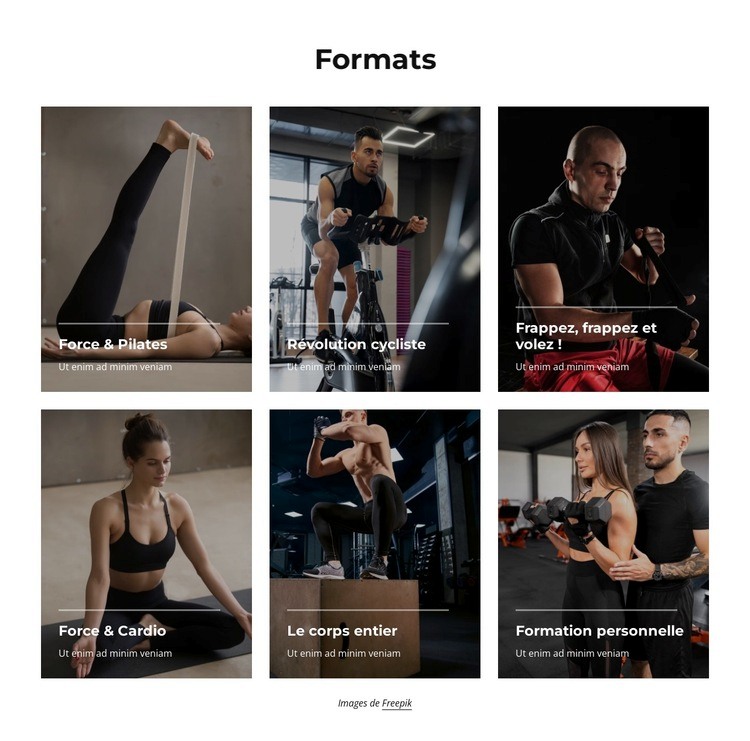 Fitness illimité, yoga, natation, boxe Modèle d'une page