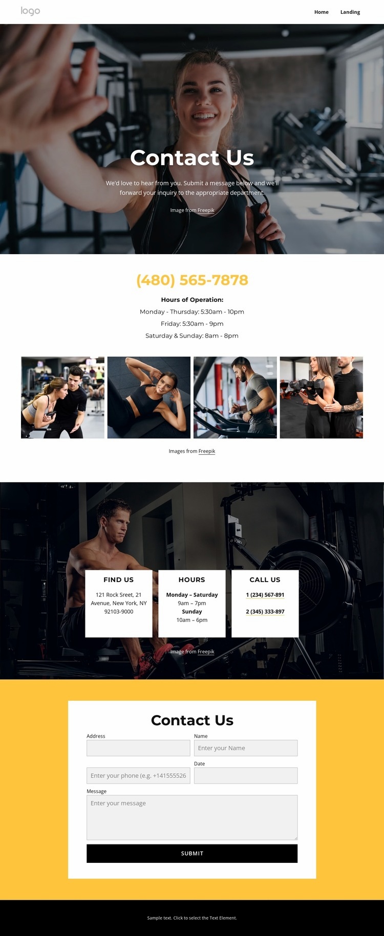 Personal training, group classes Homepage Design