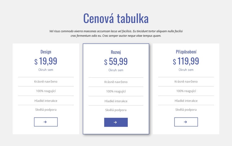 Čistá cenová tabulka Webový design