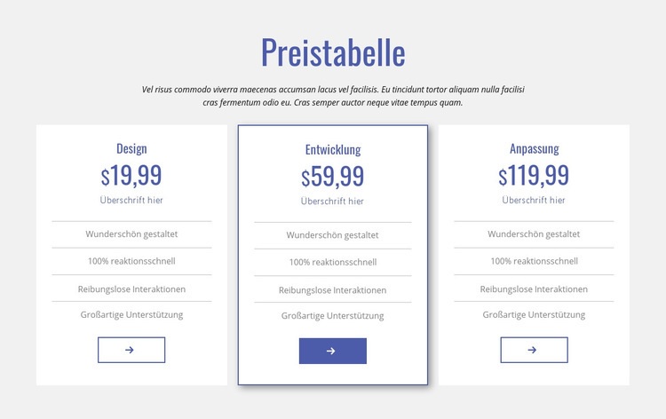 Saubere Preistabelle HTML Website Builder