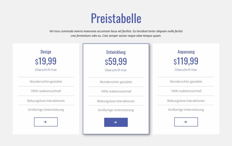 Saubere Preistabelle Website design