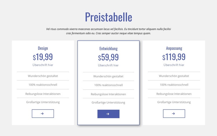 Saubere Preistabelle Website-Modell
