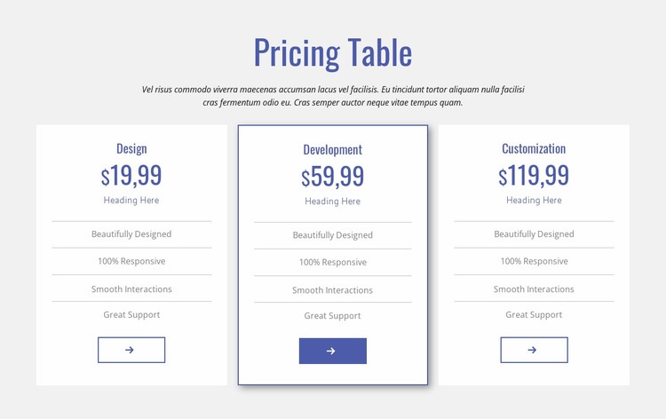 Clean pricing table Elementor Template Alternative