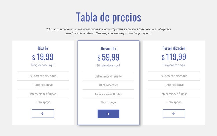 Tabla de precios limpia Diseño de páginas web