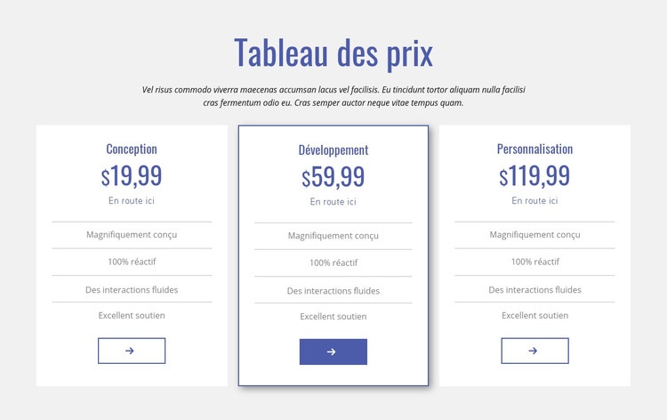 Tableau des prix propre Conception de site Web