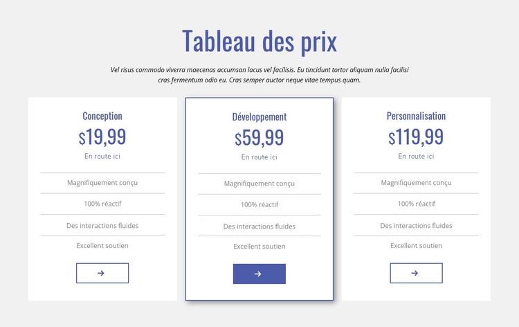 Tableau des prix propre Modèles de constructeur de sites Web